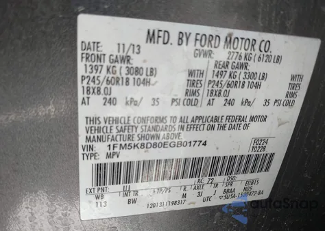 2014 Ford Explorer Xlt из США, поврежденный, VIN 1FM5K8D80EGB01774